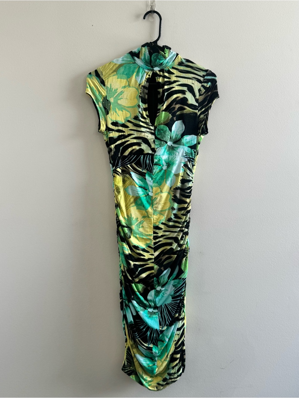 VTG CACHE Colorful Mockneck Keyhole Summer Bodycon Long Abstract Stretch